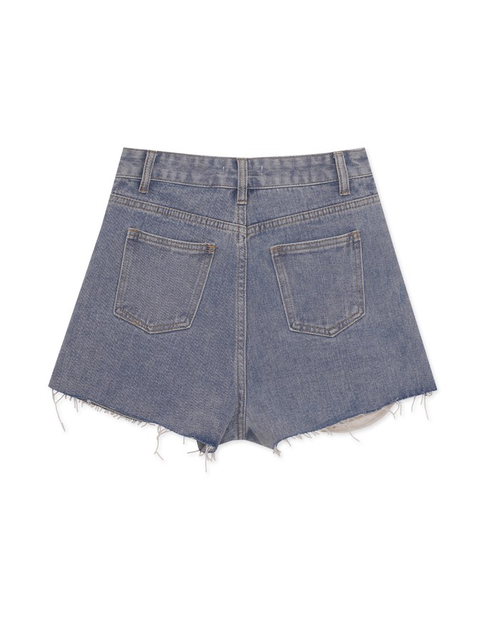 Distressed Fringed Jeans Denim Shorts