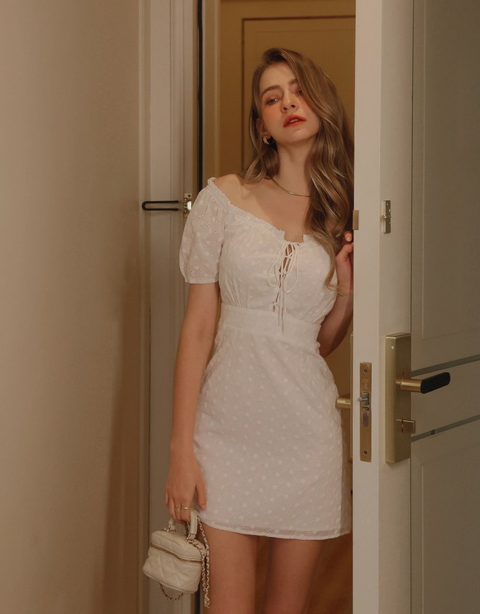 2 Way Cotton Lace Strap Mini Dress