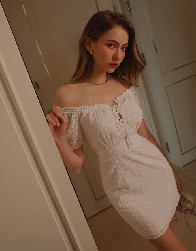 2 Way Cotton Lace Strap Mini Dress
