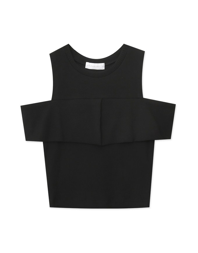 Simple Cut Out Shoulder Ruffled Knit Top