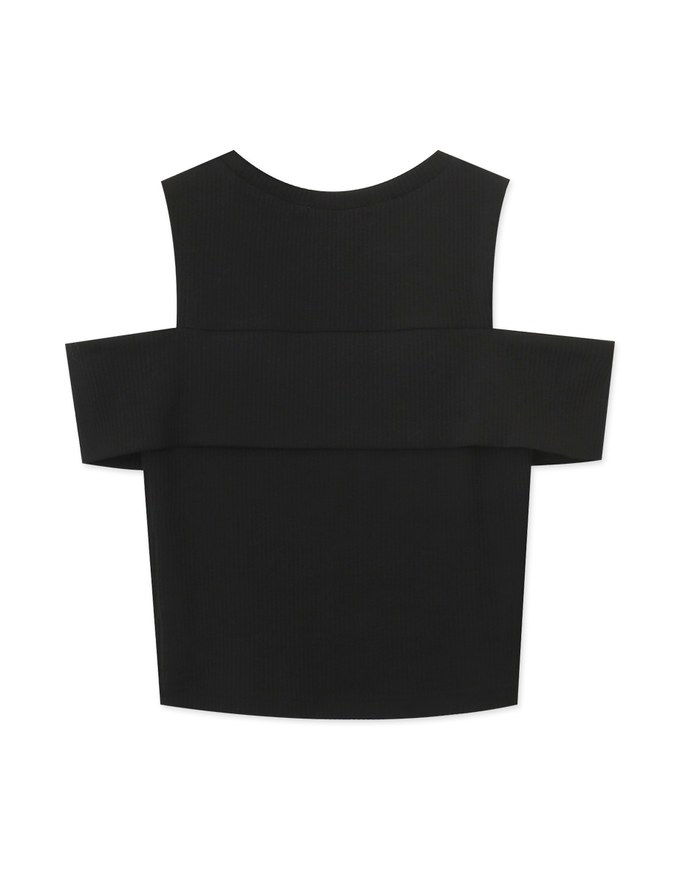 Simple Cut Out Shoulder Ruffled Knit Top