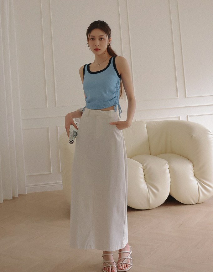 Contrast Side Ruched Knit Tank Top