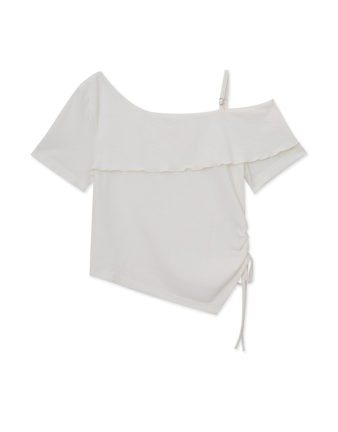 Cut Out Shoulder Ruched Ruffle Knit Top