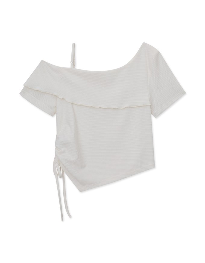 Cut Out Shoulder Ruched Ruffle Knit Top