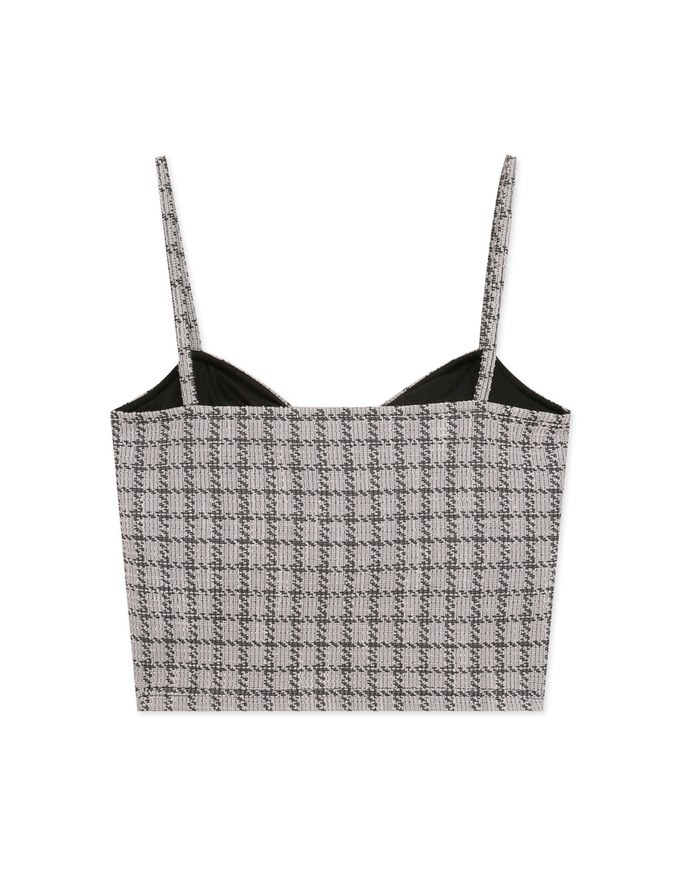 Checkered Textured Thin Strap Padded Cami Top