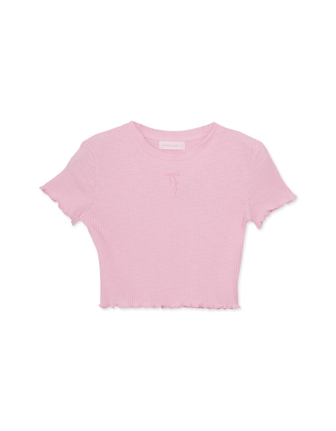Bow Embroidered Ribbed Top
