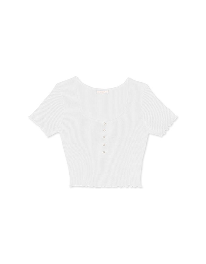 Pearl Trimmed Ribbed Ruffle Top