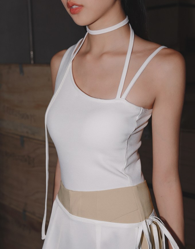 Halter Tie Asymmetrical Padded Tank Top