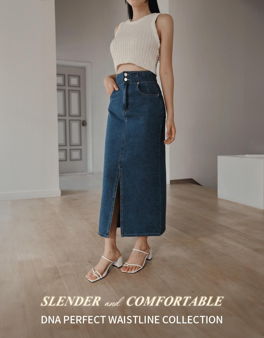 【Den!m LITE】Perfect Waistline Midi SKIRT Lightweigth Fabric Extra High Waisted Flared Jeans Denim Skirt DNA