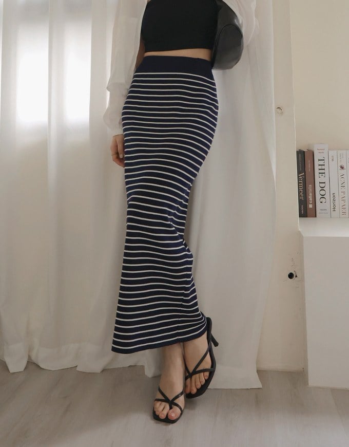 Basic Striped Bodycon Long Skirt