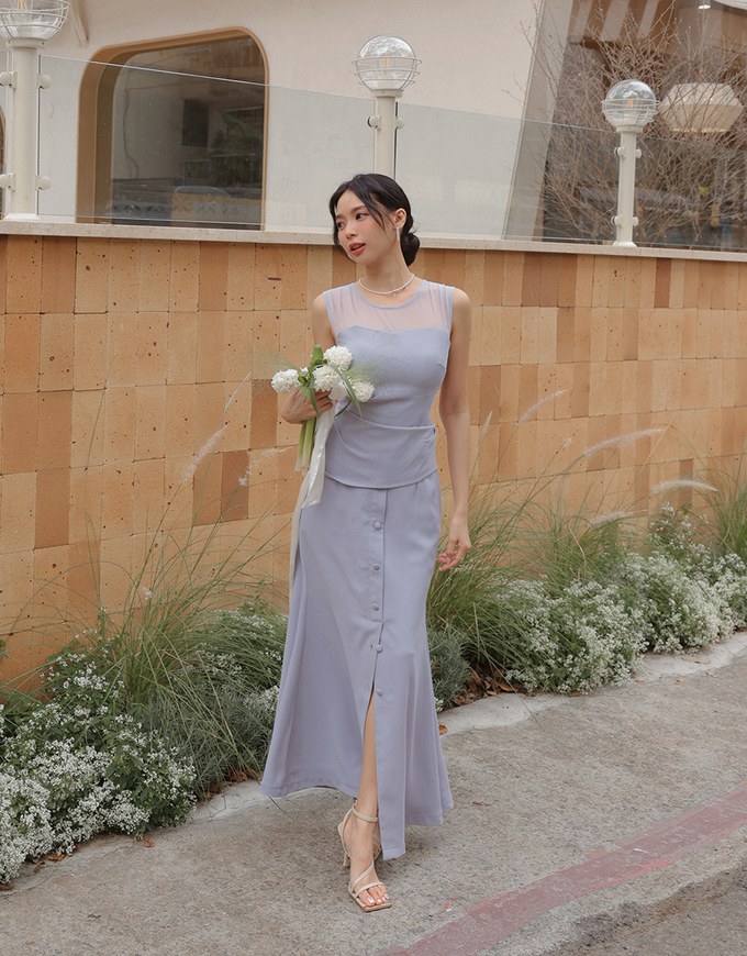 French Style Front Slit Long Skirt