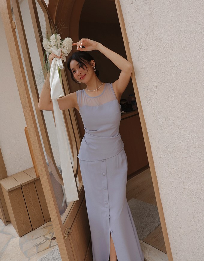 French Style Front Slit Long Skirt