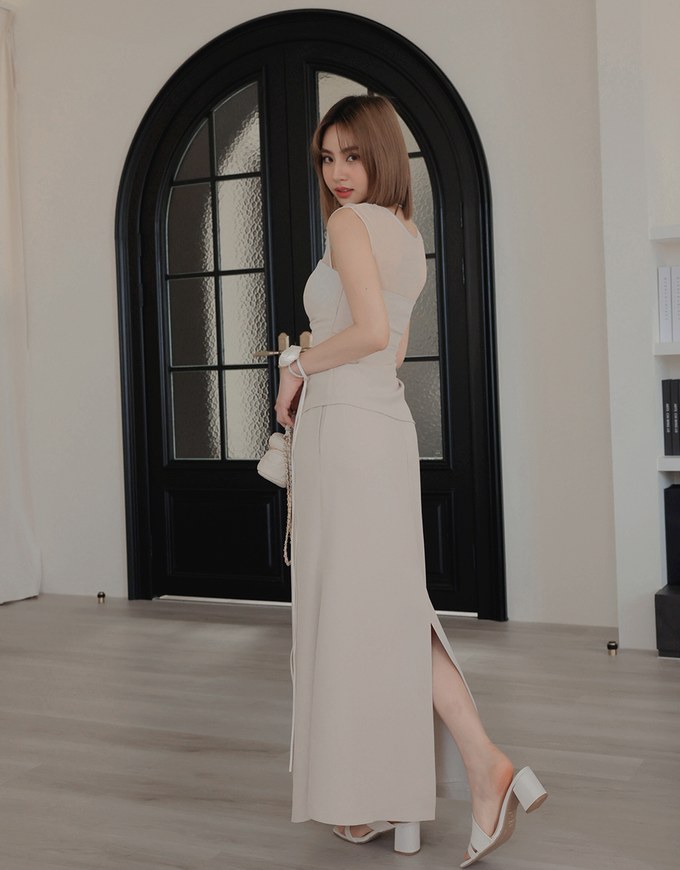 French Style Front Slit Long Skirt