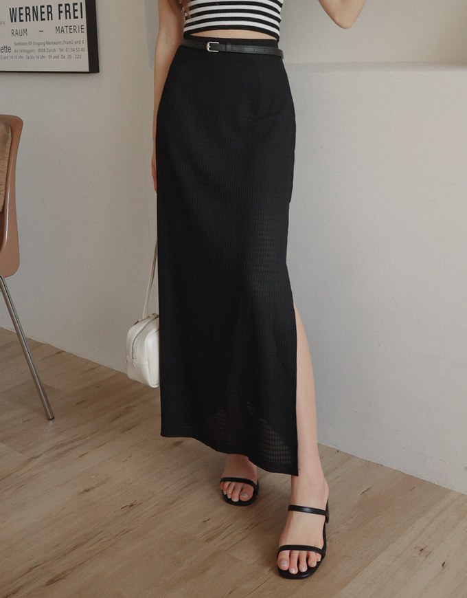 Sheer Bubble Gauze Split Maxi Skirt