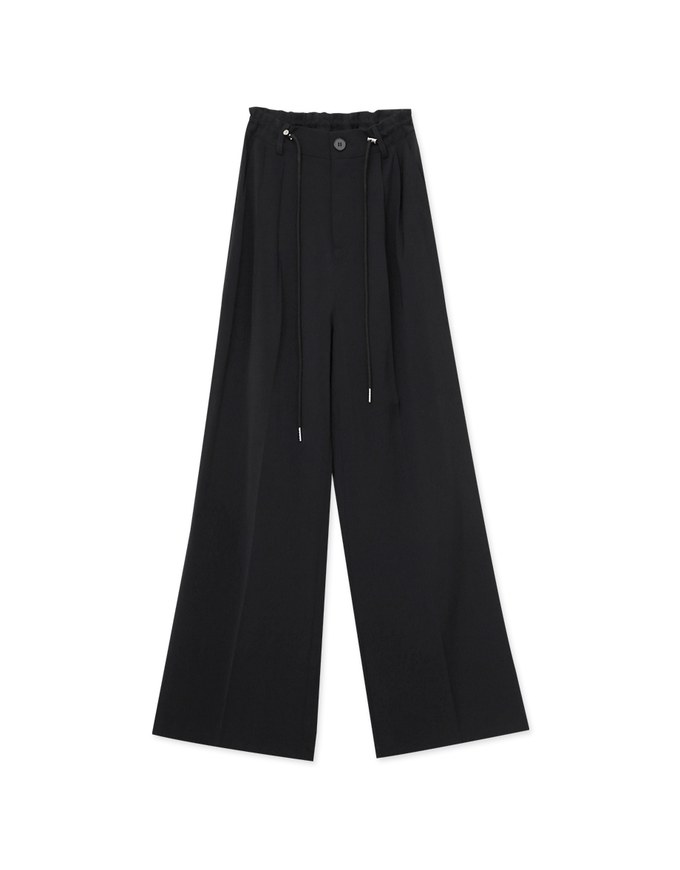 Draped Drawstring Pleated High Waisted Wide Pants Culottes