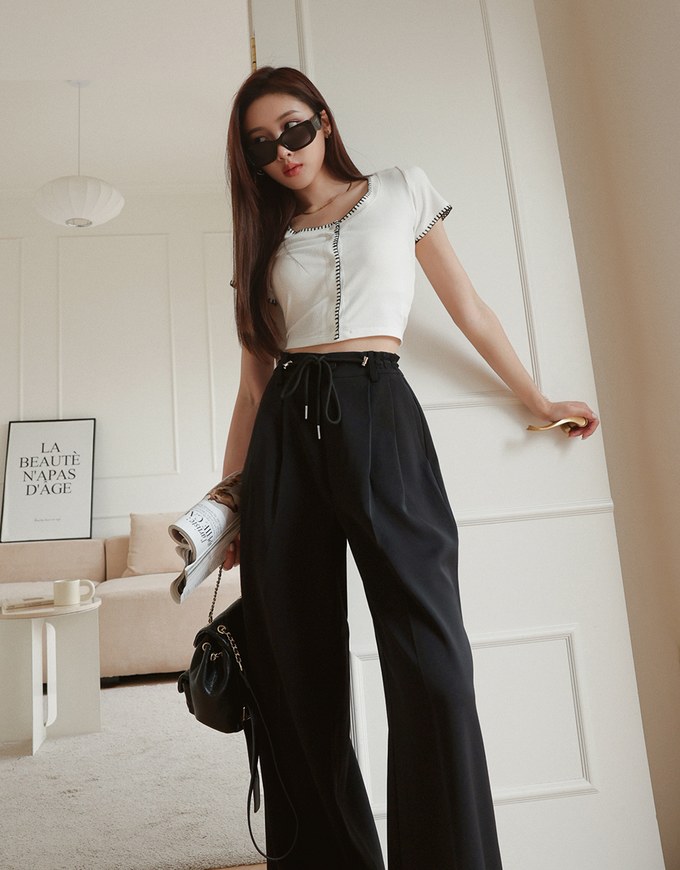 Draped Drawstring Pleated High Waisted Wide Pants Culottes