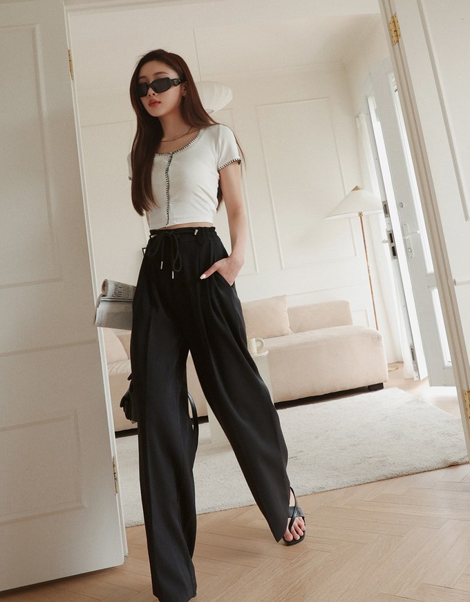 Draped Drawstring Pleated High Waisted Wide Pants Culottes