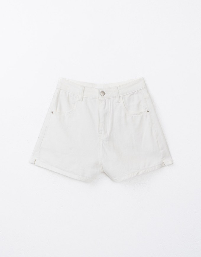 【Den!m LITE】Washed Heart Side Slit Jeans Denim Shorts