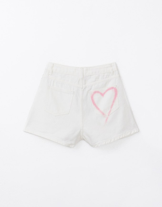 【Den!m LITE】Washed Heart Side Slit Jeans Denim Shorts