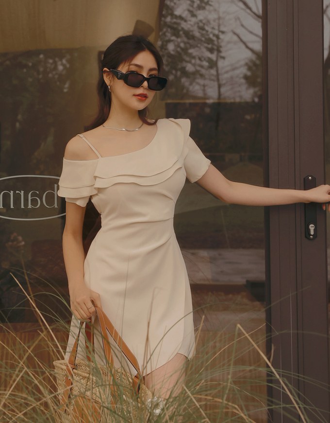 One Shoulder Layered Ruffle Short Dress