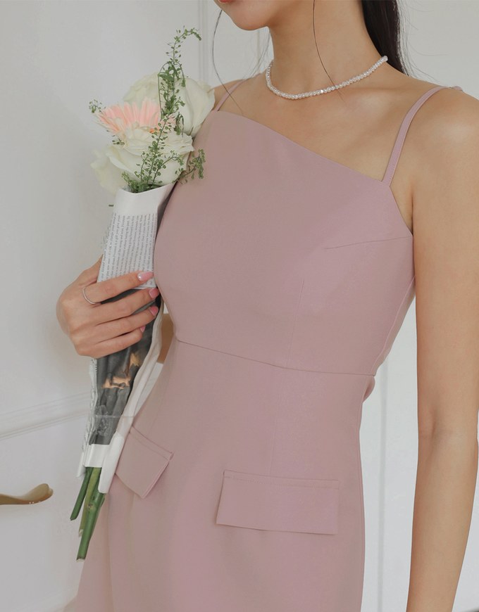 Asymmetric Textured Blazer Strap Mini Dress