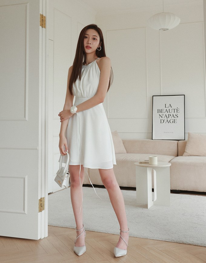 Fresh Embossed Sleeveless Mini Dress