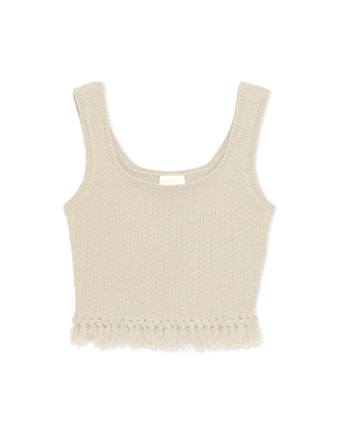 Square Neck Tassel Knit Tank Top