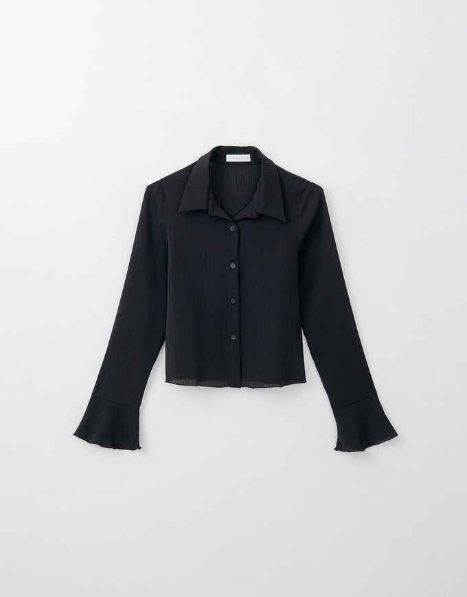 Preppy OL Sheer Blouse With Flare Sleeve