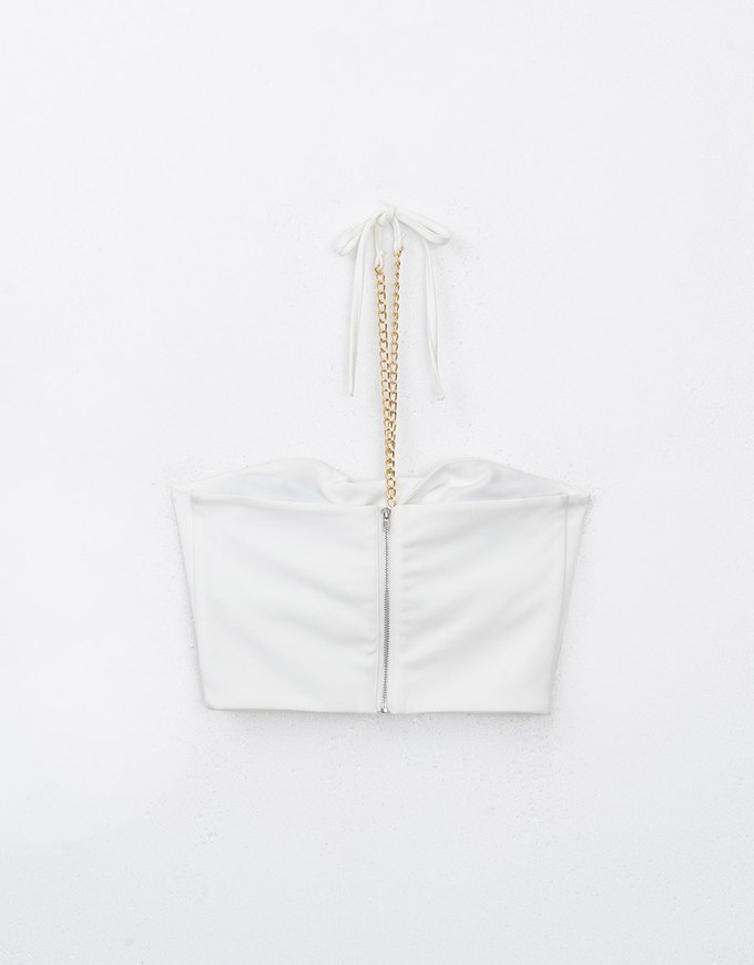 Halter Cutout Padded Tube Top With Gold Chain Design