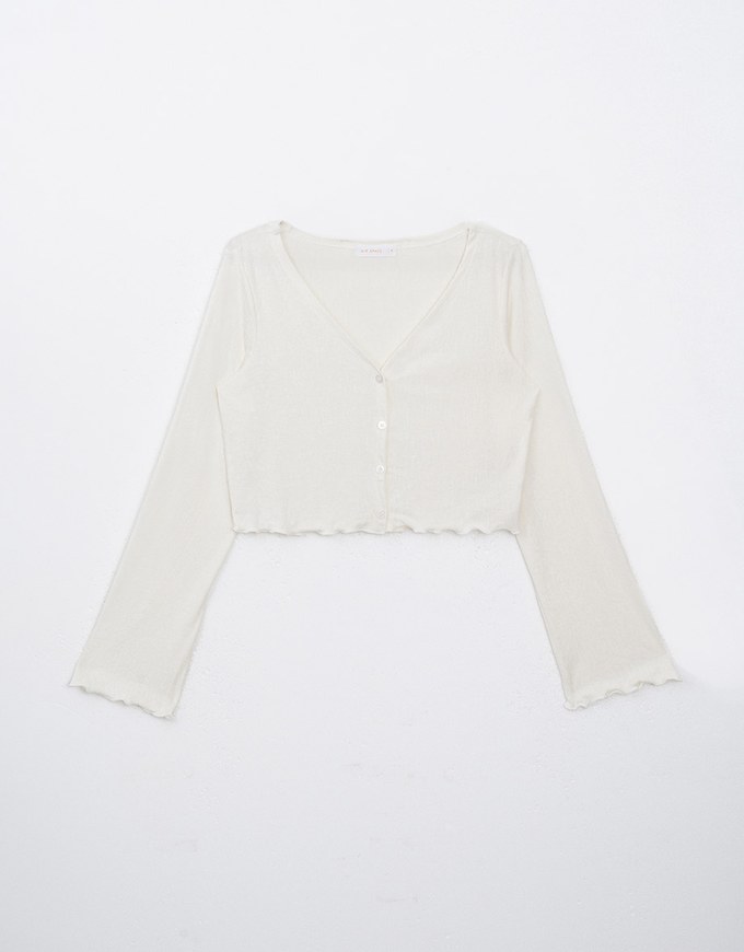 【HXA Design】Embossed Ruffle Trimmed Button Up Top H06