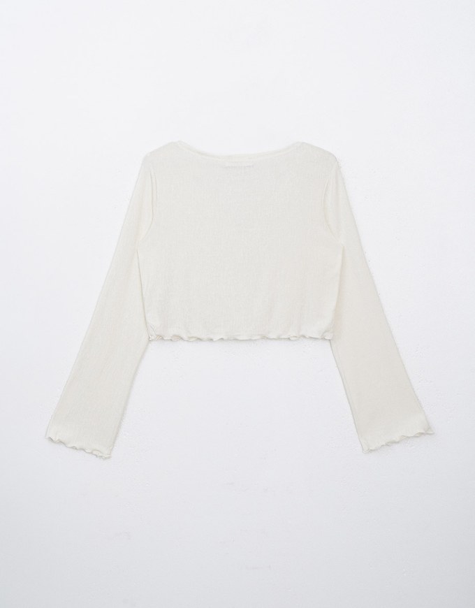 【HXA Design】Embossed Ruffle Trimmed Button Up Top H06