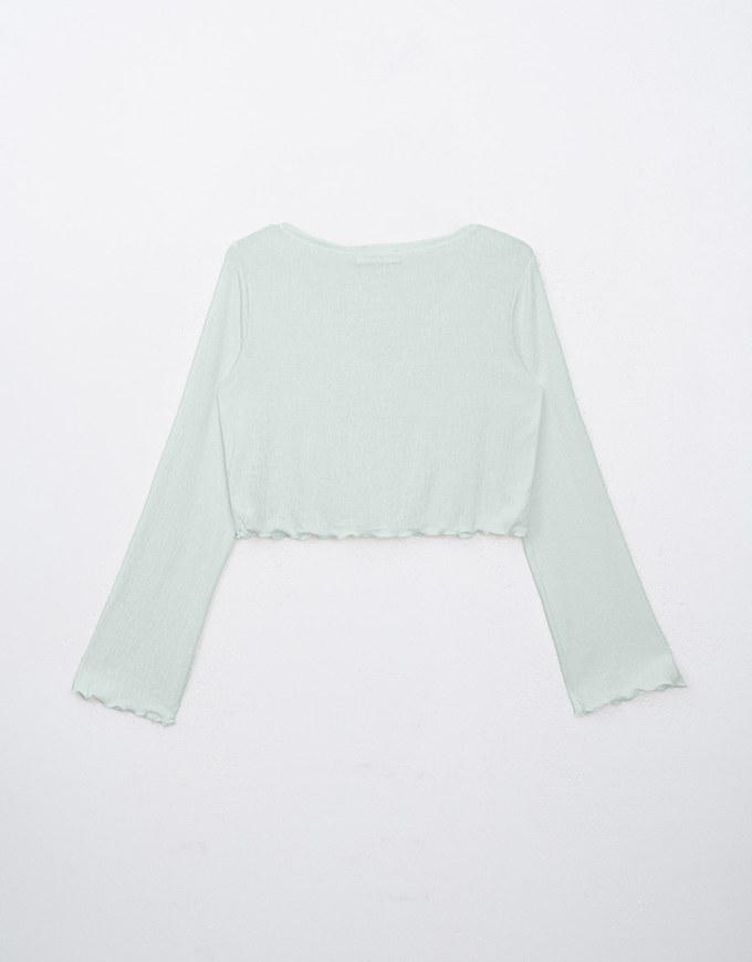 【HXA Design】Embossed Ruffle Trimmed Button Up Top H06