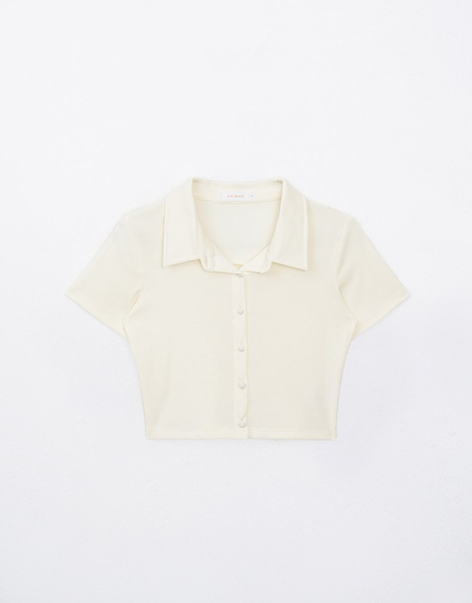 Cooling Button Up Polo Collared Fitted Cropped Top