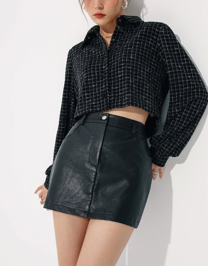 Trendy Faux Leather A Line Mini Skirt