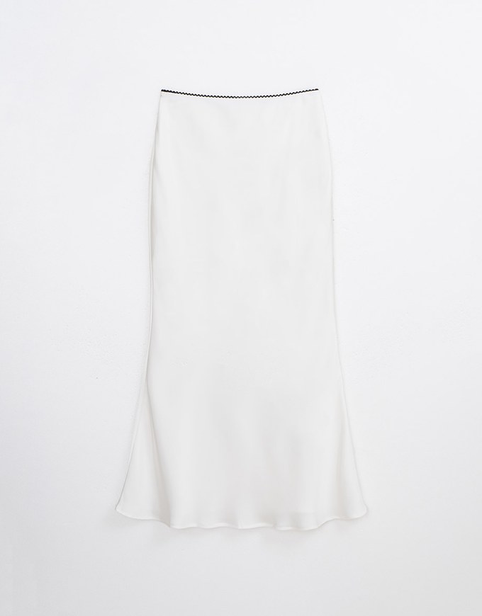 [Mercedes' Design] Satin Lace Trim Maxi Skirt