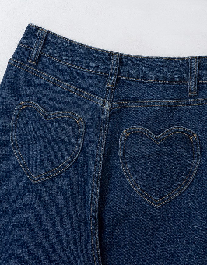 Heart Shape Pocket Jeans Denim Flared Trousers