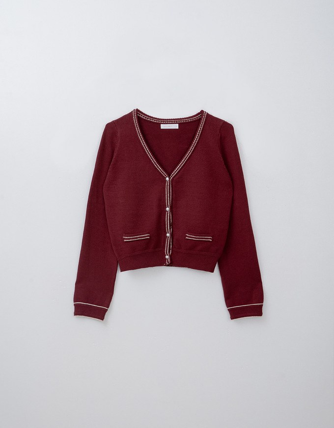 Preppy Knit Cardigan Top With Pearl Buttons