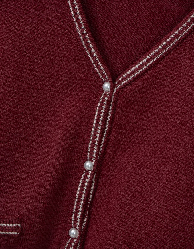 Preppy Knit Cardigan Top With Pearl Buttons