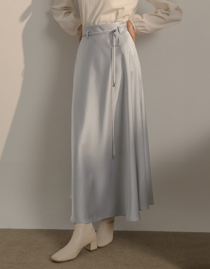 Flowy Flare Satin Maxi Skirt (with Belt)