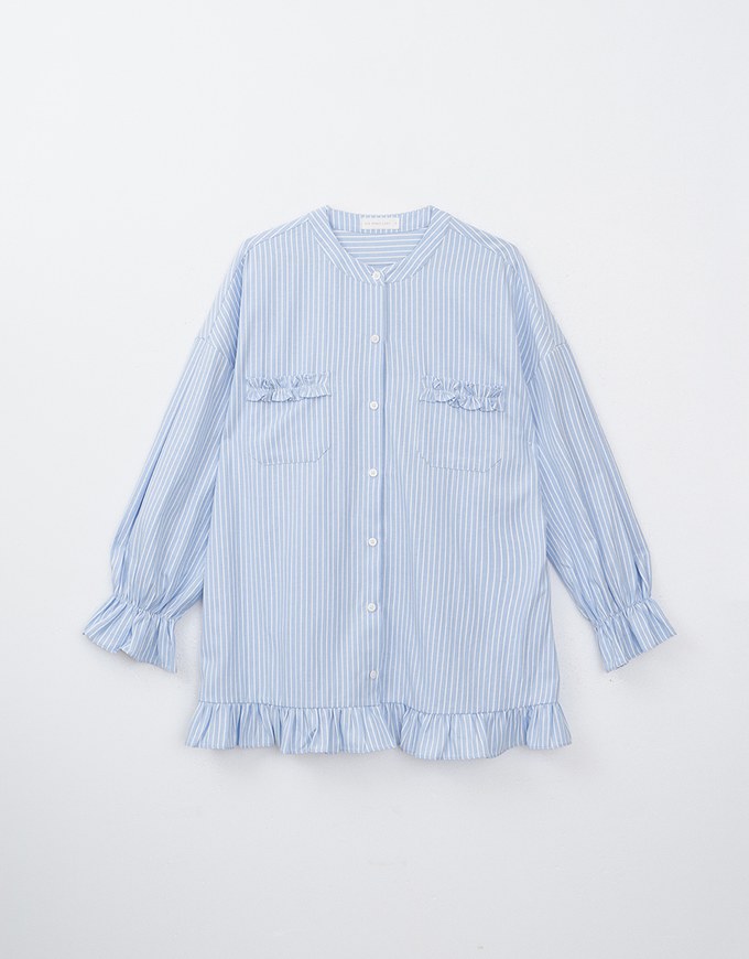 Striped Long Sleeve Blouse Shirt With Ruffle Hem