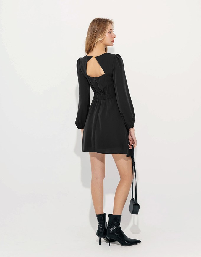 Long Sleeve Ribbed Cut Out Twist Front Padded Mini Dress