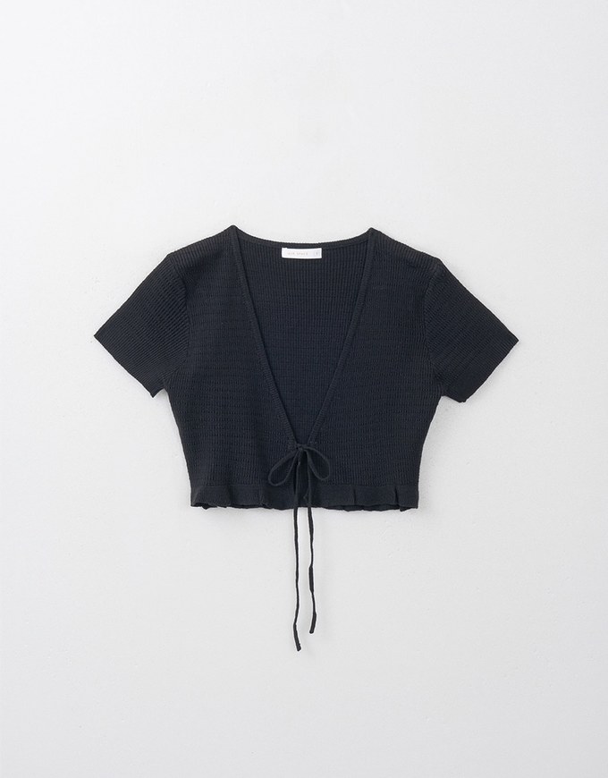 Ribbed Tie Front Cropped Knit Top