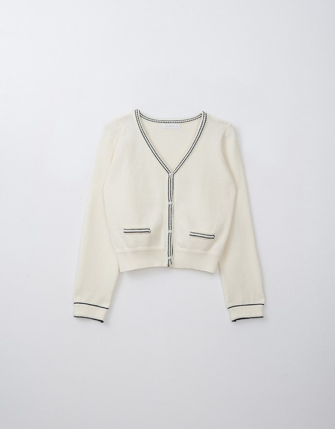 Preppy Knit Cardigan Top With Pearl Buttons