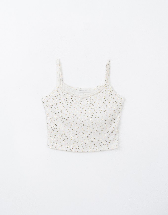 Vintage Floral Ribbed Spaghetti Strap Padded Cami Top