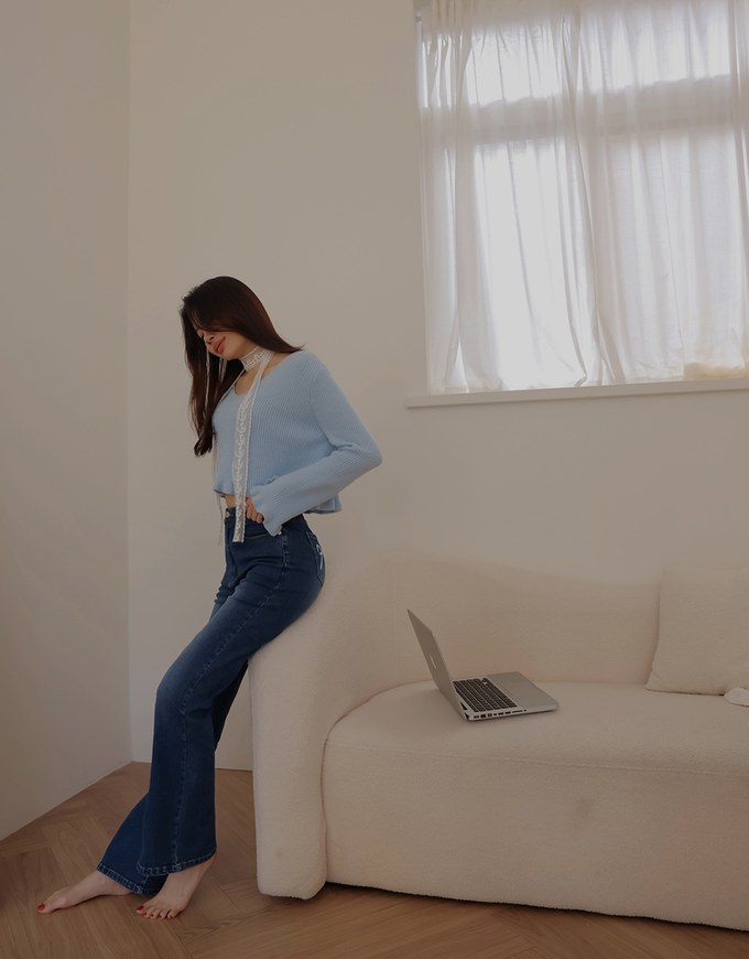 【Den!m LITE】Flare Jeans Denim Trousers with Bowknot Embroidered