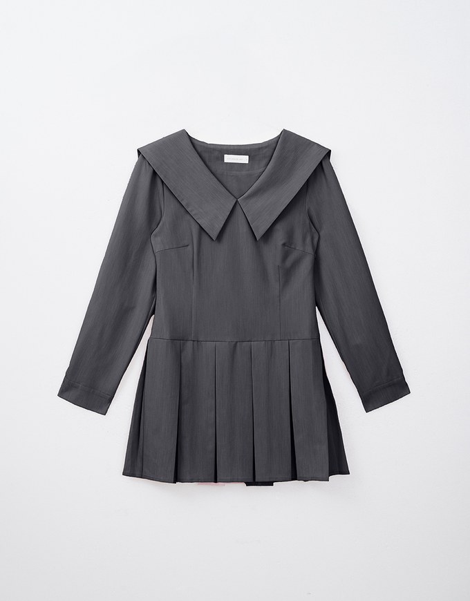 Sailor Collar Pleated Mini Preppy Dress