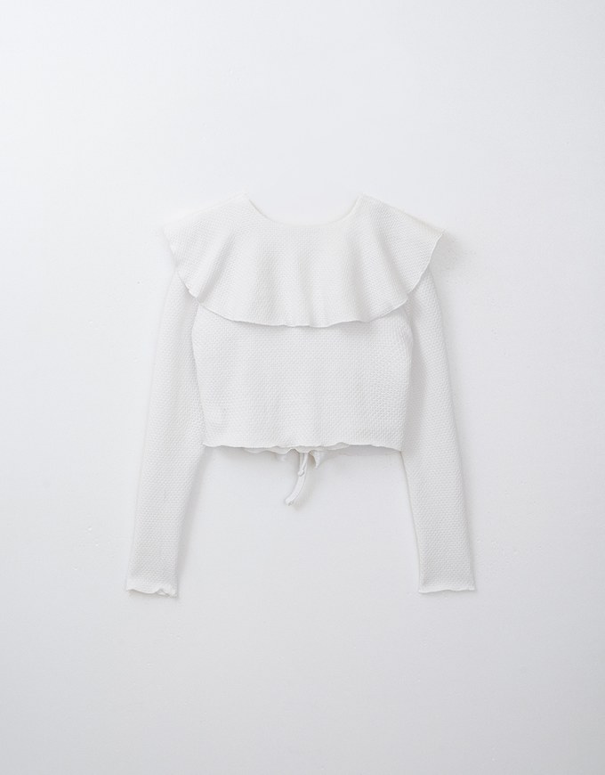 Ruffled Doll Collar Knit Waffle Texture Set Wear With Cardigan And Camisole Top