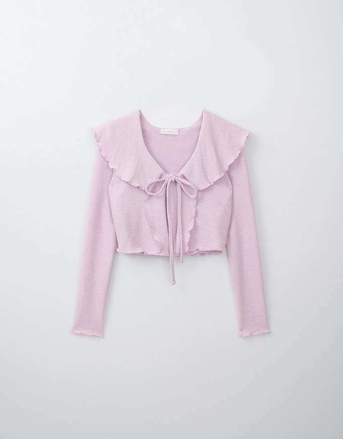 Ruffled Doll Collar Knit Waffle Texture Set Wear With Cardigan And Camisole Top