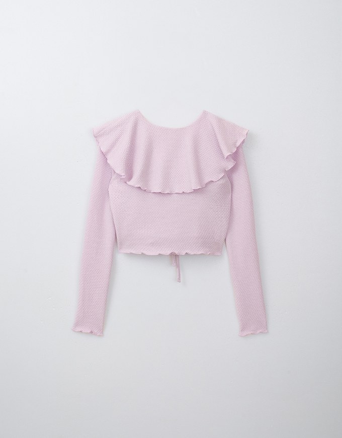 Ruffled Doll Collar Knit Waffle Texture Set Wear With Cardigan And Camisole Top