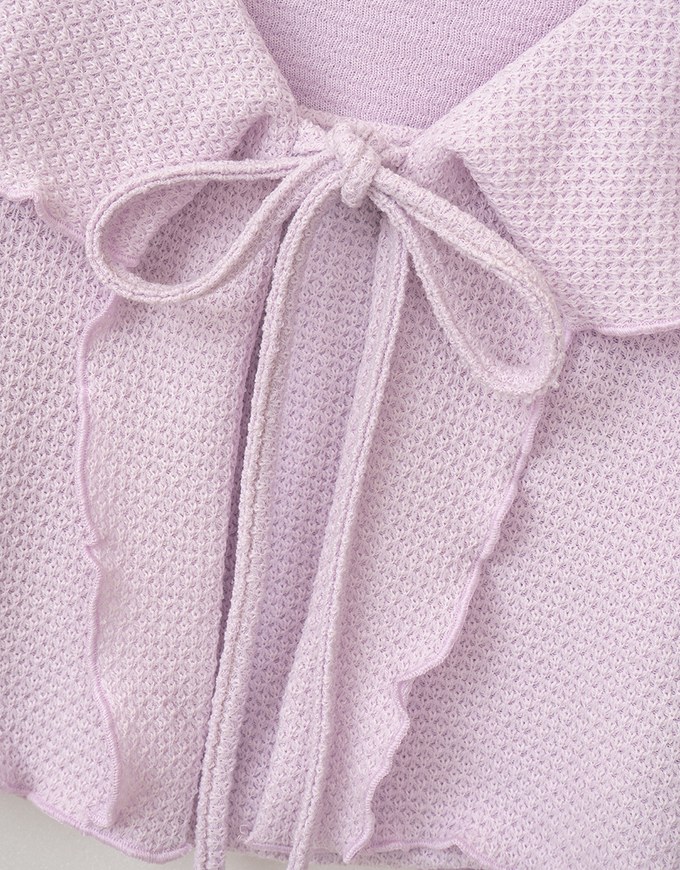Ruffled Doll Collar Knit Waffle Texture Set Wear With Cardigan And Camisole Top